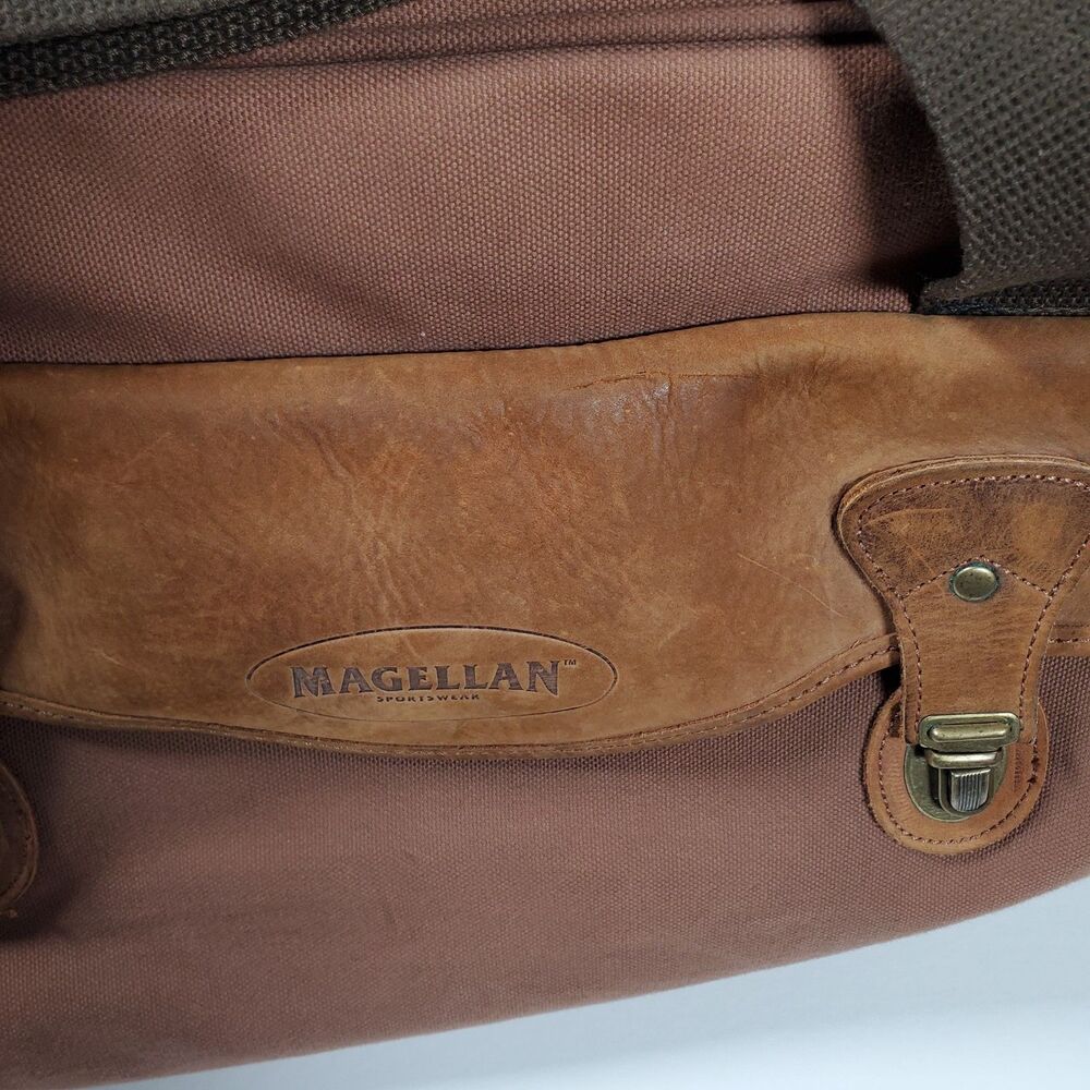 Vtg Magellan Vintage Duffle Bag Large Brown Rust Red Canvas Leather Trim Rugged - Picture 15 of 15